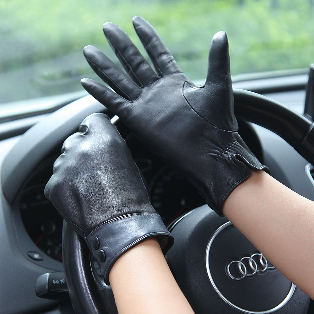 Wool Glove Lined - Moda preto luvas de couro real