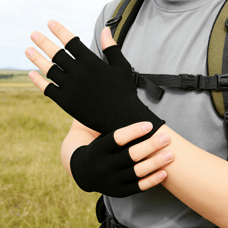Fingerless Glove Knit - Luvas Pretas de Malha Sem Dedos,