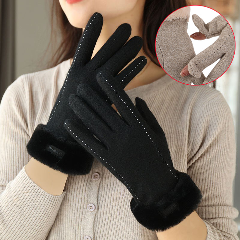 Wool Glove Lined - Luvas de toque forrado velo feminino,