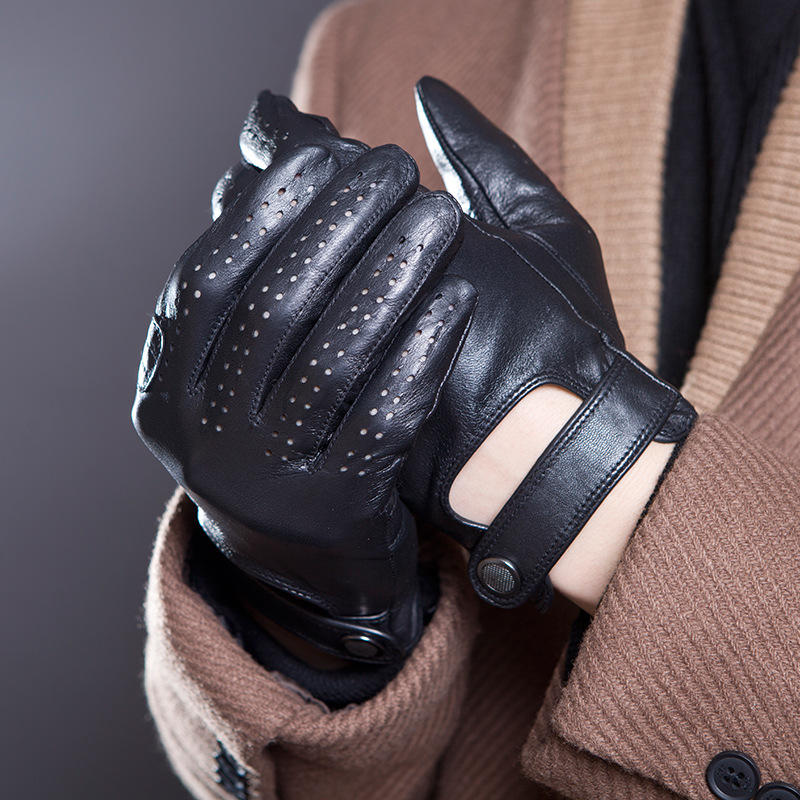 Leather Driving Glove - Moda masculina couro genuíno respirável buraco